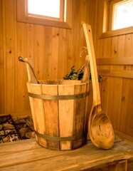 Wooden sauna interior