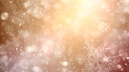 Abstract winter scene with snowflakes falling, illuminated by bright light.