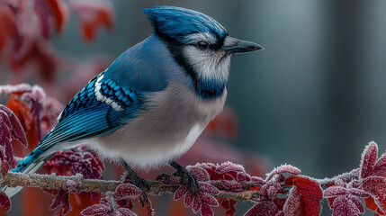 Vibrant Blue Jay in Snowy Forest Setting
