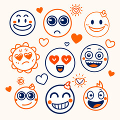Funny cartoon faces set of children and smiley characters illustration