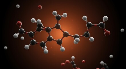 Molecular structure illustration with atoms and bonds on a dark background