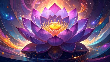 Vibrant lotus flower, cosmic background