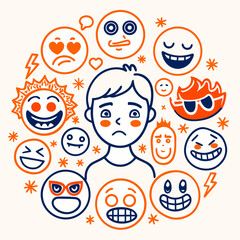 Funny cartoon faces set of children and smiley characters illustration
