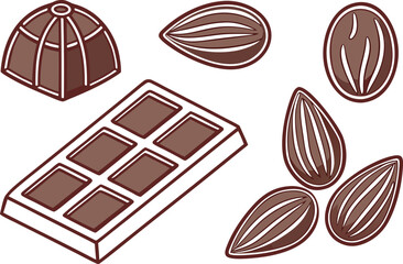 Chocolate Bar Illustration in Realistic Style. Delicious Cocoa Dessert Design. Sweet Chocolate Candy Artwork. Gourmet Chocolate Bar Drawing. Cocoa Treat Illustration Design. Chocolate Dessert Set
