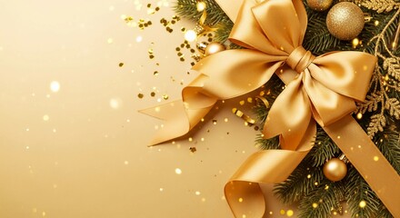 Elegant Golden Ribbon Decoration with Sparkling Lights and Ornaments for Festive Celebrations