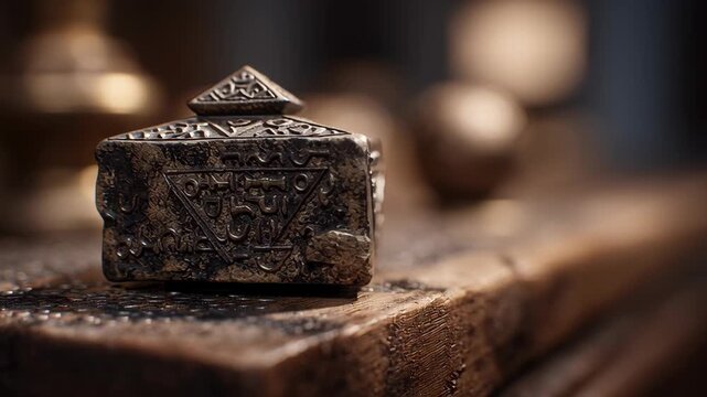 Close-up dreidel with ultra shallow DOF and extreme texture fidelity, museum quality documentation approach, dreidel game
