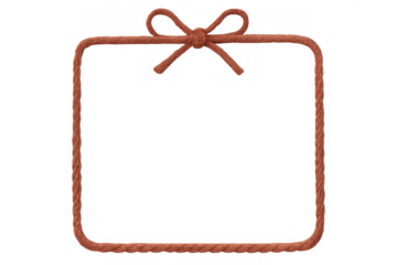 Rope frame with a rustic texture, forming a square border and featuring a small bow knot at the top, on a transparent background