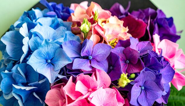 Vibrant multicolored hydrangea bouquet