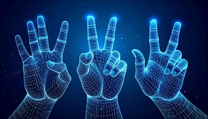 Wireframe hands showing numbers three and four