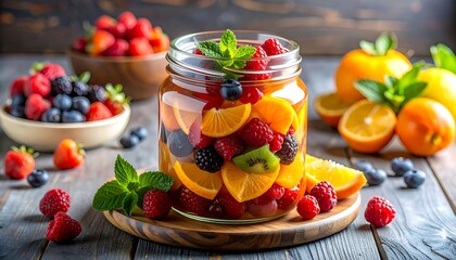 Refreshing fruit-infused beverage in a jar