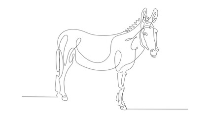 Continuous one-line drawing of a donkey in modern minimalistic style, mono-line vector illustration