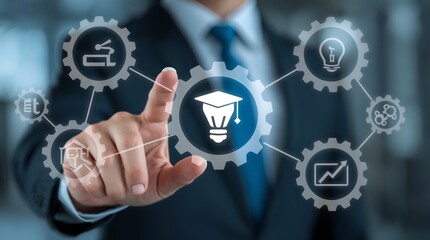 E-learning technology, education, Online education, webinar, online courses, innovation, training, communication, and growth,symbolizing knowledge, learning, and creative ideas.