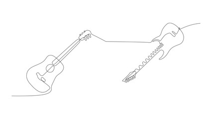 Electric Acoustic guitar continuous one-line vector drawing. Pianoforte hand-drawn silhouette clipart. Acoustic musical instrument sketch. Grand piano minimalistic contour illustration.  © vectorassets