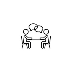 Iconic Business Negotiation Illustration Two People at a Table Discussing an Agreement Depicting Communication Teamwork Collaboration and Important Business Matters in Clean Minimalist Line Art Style