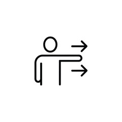 Graphic Icon Illustrating a Person Pointing or Directing Toward the Right Using Two Arrows to Indicate Direction or Movement on a White Background Clean