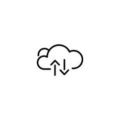 Simple Linear Icon Illustrating Cloud Storage Synchronization Involving both Uploading and Downloading Data with Arrows Showing the Data Transfer Direction in Minimalist Style