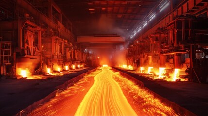 Molten metal in a steel factory