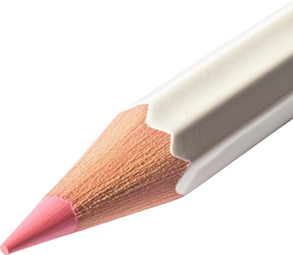 Sharpened pink colored pencil, white body, close-up macro detail