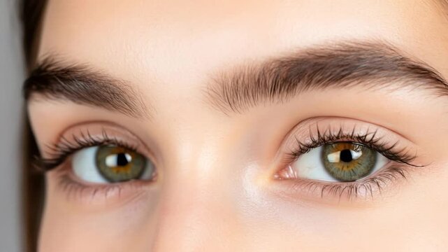 Human eyes close up natural eyebrows long eyelashes clear skin vision
