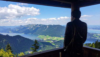 Scenic view of lake by mountains against blue sky
2