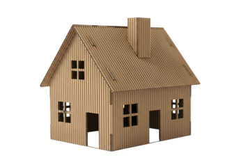 a cardboard house model, a symbol of home, isolated on white or transparent background. PNG
