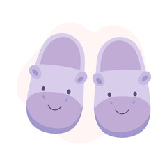Purple hippo slippers with smiling faces, hippo slippers radiating warmth and fun energy, hippo design bringing playful comfort and childhood nostalgia, perfect for cozy interiors, kids visuals