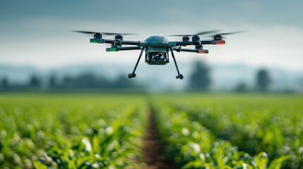Drone flying over agricultural field