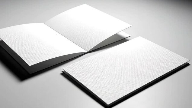Open Blank Booklet with Shadow for Mockup, Clean White Paper Pages, Business Template, Stationary Branding, Brochure, Catalogue, Folded Pages, Horizontal Layout