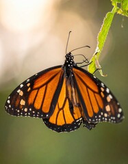 Monarch Butterfly Resting on a Leaf in Natural Light.