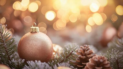 Elegant Golden Ornament on a Festive Pine Arrangement