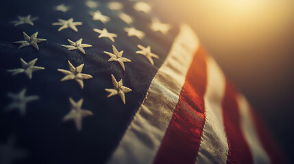American Flag Waving Softly in Warm Sunset Light