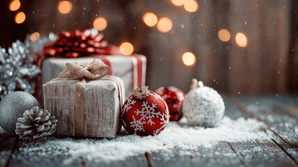 Festive Gifts and Ornaments Create a Cozy Holiday Scene