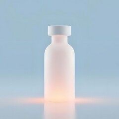 Minimalist white bottle with soft glow on a light blue background studio shot