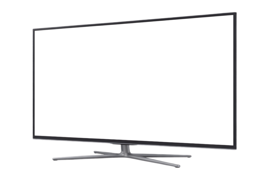 Realistic TV screen. Realistic illustration of black TV with stand and blank transparent isolated. Front shot of plasma tv screen. - Powered by Adobe