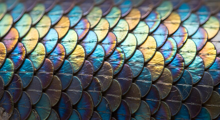 Detailed Close-up of Iridescent Scales A Vibrant and Textured Display