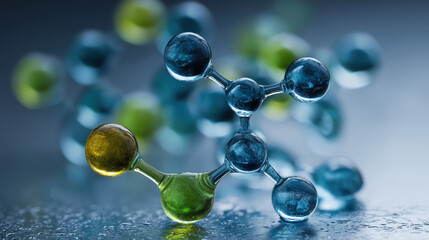 Molecular Structure With Colorful Atoms on a Reflective Surface