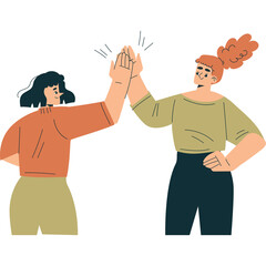 Two Diverse Women Giving Each Other A High Five With Sparkles And Smiles Expressing Success Teamwork And Friendship In A Clean Minimalist Style With A Transparent Background