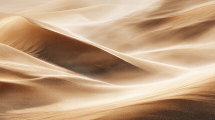 A serene landscape of gentle sand dunes, bathed in warm golden tones, creating a peaceful and tranquil desert scene.