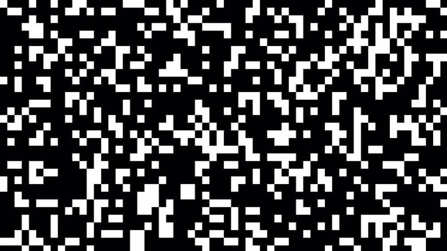 Abstract pixelated 8 bit transition Pattern on Alpha Channel transparent background. Transition Black and White Masks Templates for Editing Footages. 4k animation video