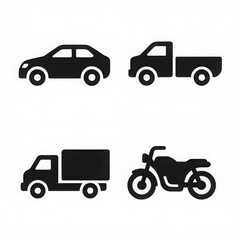 Silhouettes of four vehicle types including car, pickup truck, delivery truck, and motorcycle