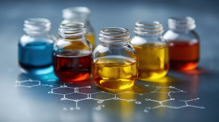 Colorful Glass Jars Filled With Various Liquid Solutions on Table