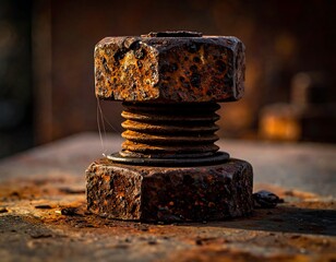 Rusted metal fastener, aged and weathered