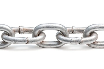 Obraz premium Silver Chain Links on White Background for Industrial or Design Concepts