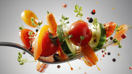 Fresh Vegetables and Herbs Flying Through the Air