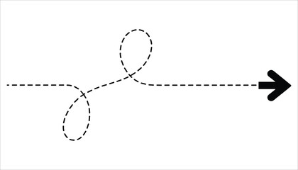 Black dashed line forming a loop and then a straight path ending in a solid black arrow on a white background