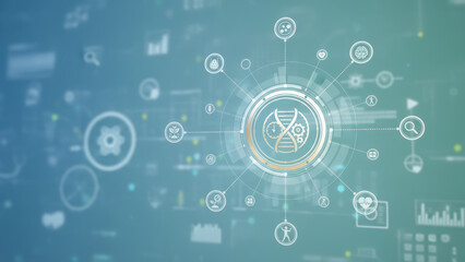 Longevity and research in genetics symbolize future of health and science innovation through digital technology and data analysis