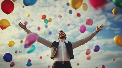 Celebrating Joy With Colorful Balloons in a Bright Sky