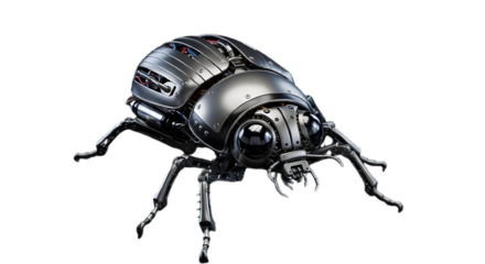 Metallic beetle with complex mechanical details isolated on transparent background