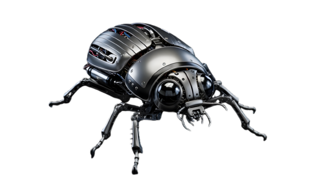 Metallic beetle with complex mechanical details isolated on transparent background - Powered by Adobe