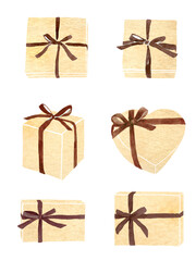 リボンをかけたギフトボックス　水彩イラスト